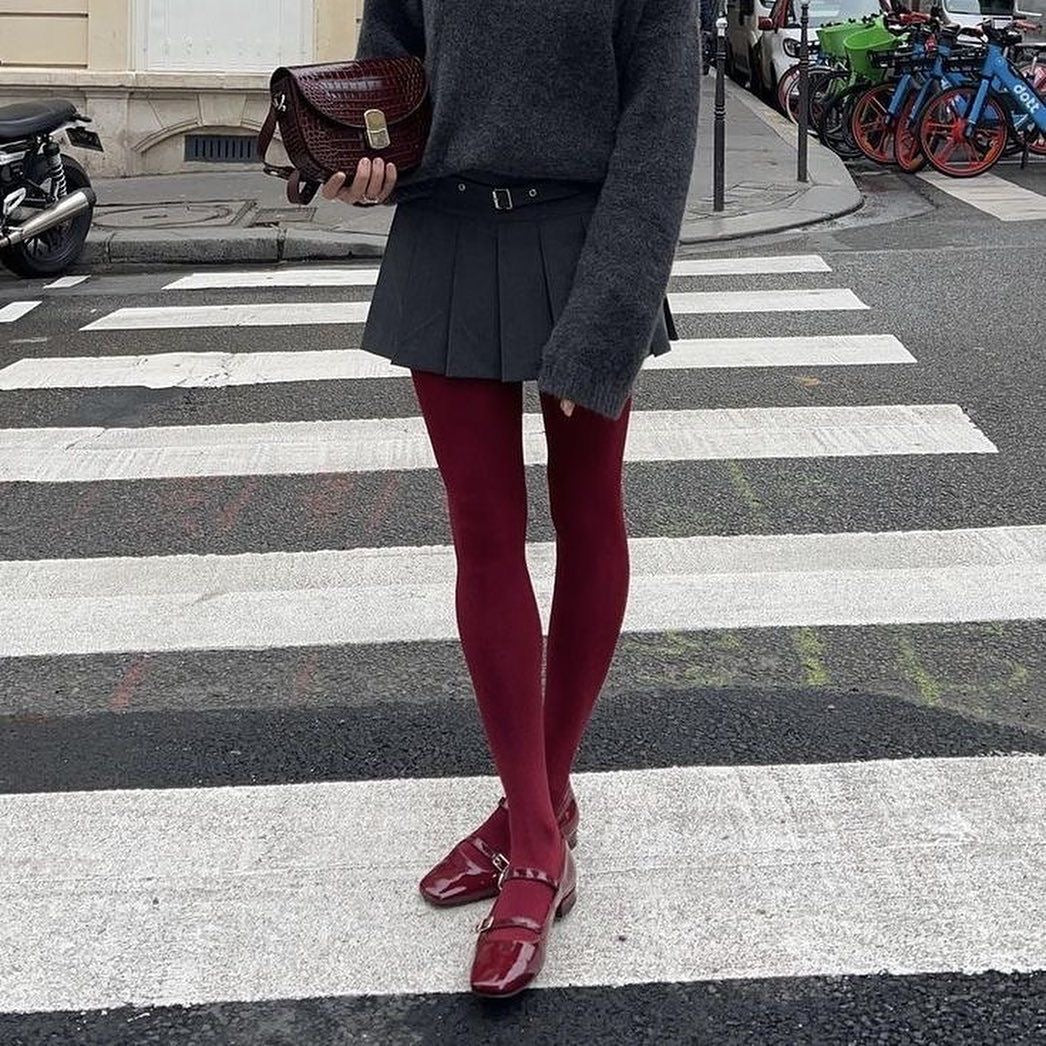 Burgundy Velvet Tights